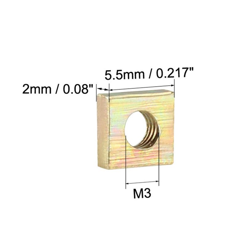 sourcing map Square Nuts, M3x5.5mmx2mm Yellow Zinc Plated Metric Coarse