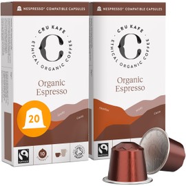 Cru Kafe Organic Arabica & Robusta Espresso Single-Serve Coffee Pods (20 Pods) Compatible with Nespresso Original Line