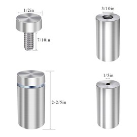 Osring 1/2” Dia x 2 2/5” L Standoffs Screws for Acrylic, Silver Sign Standoff Wall Mounts Hardware 16 Pack, Stainless Steel Advertising Nails for Glass Board and Signage