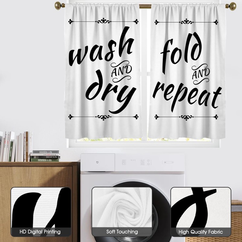 zokyer Laundry Kitchen Curtains Black and White Wash Quotes Words