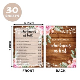 Housewarming Party Games, Who Knows Us Best, Rustic Floral New Home, New House, New Homeowner Party Games Cards, 30 Sheets Each Pack