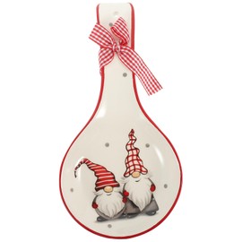 CLISPEED Christmas Gnome Spoon Rest Ceramic - Holiday Spoon Holder for Kitchen Counter - Festive Xmas Decor for Stove Top Gnome Christmas Spoon Rest for Parties and