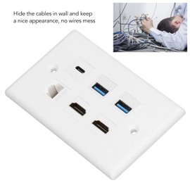 Annadue HDMI USB3.0 Cat6 USB C Wall Plate, 6 Ports Outlet Wall Plate, 2 x HDMI + 2x USB 3.0 +1 x Type C+1 x CAT6 Ethernet Wall Plate for TV Projector Computer