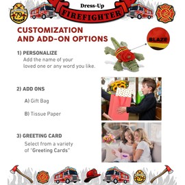 DolliBu Alligator Firefighter Stuffed Animal with Name Personalization - Super Soft Alligator with Red Fireman Costume Outfit and Fireman Hat, Fire Fighter Doll Plush Toy for Kids - 16.5 Inch