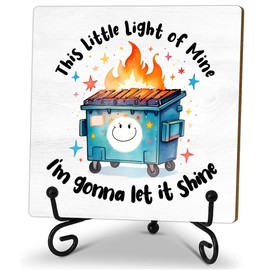 5" Wooden Plaque, This Little Light Of Mine I'm Gonna Let It Shine,Inspirational Tabletop Decor Motivational Shelf Decor With 1 Metal Support,Home Office Table Desk Decor & Accessories - A01
