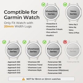 6 Pack 20mm Stretchy Watch Bands Compatible with Garmin Vivoactive 5/6, Nylon Elastic Fabric Adjustable Sport Straps Replacement Wristbands for Venu Sq 2 Vivomove Luxe Approach S50/S44/S42 Women Men