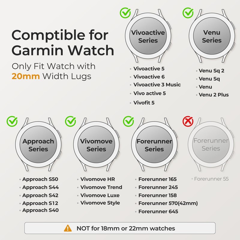6 Pack 20mm Stretchy Watch Bands Compatible with Garmin Vivoactive
