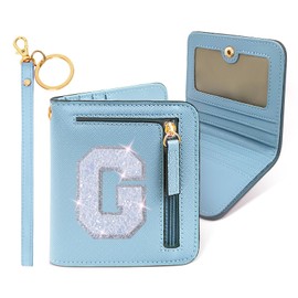 COSHAYSOO Initial Wallet Small for Women Men Teenager Girls Travel Daily Necessities Bifold Letter Wallet Compact Credit ID Cards Money Cash Coin Storage Organizer, Blue, Compact, G