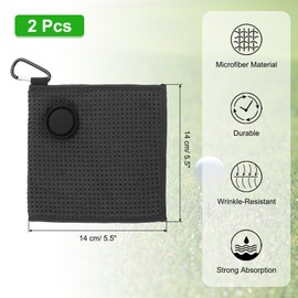 PATIKIL 5.5"x5.5" Magnetic Golf Towel with Wire Cleaning Cloth, 2 Pack Microfiber Waffle Pattern Towels with Magnet and Clip for Golf Carts Clubs Golfing Gear, Black