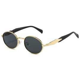 YAMEIZE Retro Oval Gold Sunglasses Women Men Small Round Sunglasses Vintage 90s Sun Glasses Metal Frame UV400 (Gold Black)