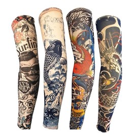 Tattoo Sleeves for Men Women 4 Pack - Assorted Cool Designs, Full Arm Temporary Fake Tattoo Sleeve Covers for Adults, Breathable & Stretchy for Parties Sports Halloween Costume