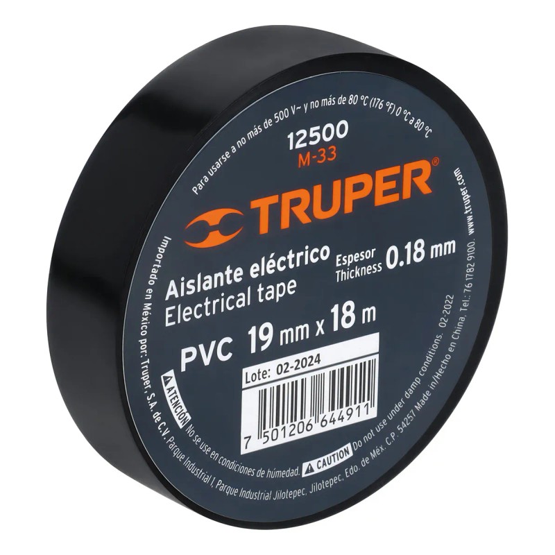 Truper M33 12500 cinta de aislar 18mx19mm cor negra 8