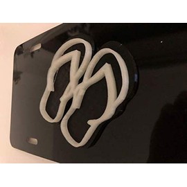 Stickysight.com Flip Flop Slippahs - Glow in The Dark in 3D - Black Automotive License Frame Insert - Hawaiian Beach Bum