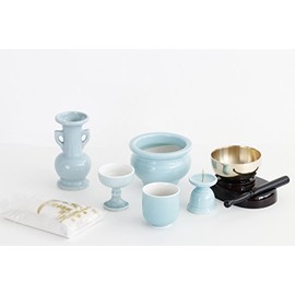 Yamako Japanese Buddhist Altar Set, Celadon, Blue Background, Pottery 5 pieces, Incense Burner Ash + 3 Orin Set, Momotaro Match, Modern Mini Buddhist Altar, Bon Festival, Higashigan, Grave Visitors