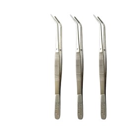 Set of 3 Dental Application Thumb Dressing Forceps 6" Cotton Plier Tweezers with Curved Serrated Tips | Autoclave Safe Stainless Steel