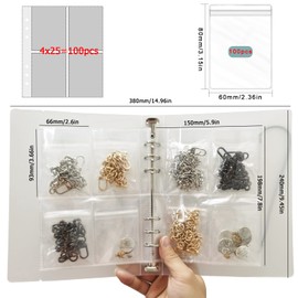 Jewelry Storage Book with 100 Pcs Zipper Lock Bag, MaehSab Anti Oxidation Transparent Jewelry Display Organizer Book Album, Portable Holder Book for Earring, Necklace, Rings (Enhanced Large Size)