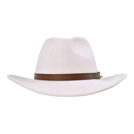 Bigalli Livorno Hat 100% Wool Felt for Women/Men Teardrop Shape with Genuine Leather Details Crushable Waterproof | Wide Brim | Safari Cowboy Cowgirl Hat | Cream Small