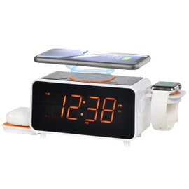 Dual Wireless Charging Alarm Clock Radio with Bluetooth Speaker, Digital FM Radio, Two USB Port, Dual Alarm, Snooze, Night Light, Auto & Manual Dimmer Control and 1.4" Orange Display iTOMA CKS209