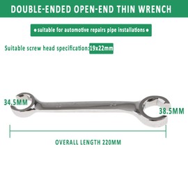 Vogueing Tool Brake Pipe Spanner 19x22MM Open Ring Spanner Metric Double End Flare Nut Pipe Spanner for Hard to Reach, Confined Space