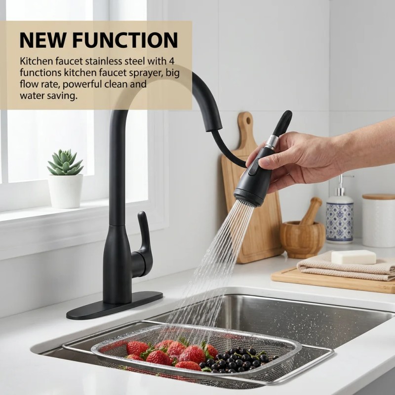 Bathroom Sink Faucet Matte Black High Arc Design Dual Handles