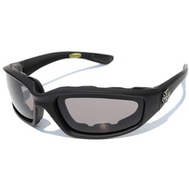 Chopper Night Driving Riding Padded Motorcycle Glasses 011 Black Frame with Yellow Lenses (Black - Smoke Lens), Medium