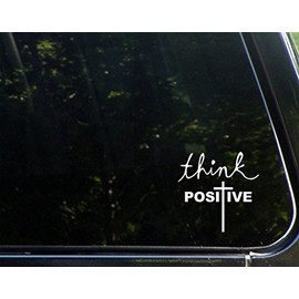 Sign Depot Think Positive (Cross) - 8-3/4" x 3-1/2" - Vinyl Die Cut Decal/Bumper Sticker for Windows, Cars, Trucks, Laptops, Etc.