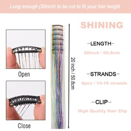 47" Holographic Hair Tinsel Shining Gold Professional Sparkle Heat-Resistant Silk Extensions, Easy to Apply, Hair Accessories for Girls, Party Hair, Gifts for Girls (Clip in Hair Tinsel Kit, Shining Galaxy)