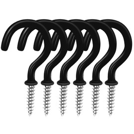 5/8" Small Black Vinyl Coated Screw-in Hooks, Ceiling Hooks Wall Hooks Hanging Hooks Kitchen Hooks Indoor Outdoor for Cups Decors Plants Utensils Lights Baskets Wreaths, 100 PCS
