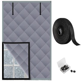 Nkiy Quen 3 Layer 63 x 39 Inches Winter Insulated Window Cover-Oxford Thermal Insulated Window Blanket with Fastener-Gray Window Insulation Kit for Winter Keeping Warm