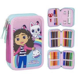 CARTOON Pencil Case Multi-Compartment Pencil Case 3 Zip for School Complete Pens Pencils Colours Markers, Gabby's Dollhouse, Multi-compartment pencil case