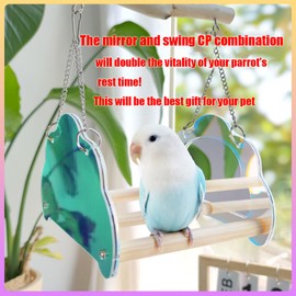 Parrot Toy Swing with Perch, Bird cage Accessory Mirror, cage Bird Perch, Suitable for Cockatiels, Lovebirds, Canaries, Parakeets, Budgies, Conures, Lovebirds, Finches, and Other Small Birds