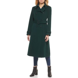 Cole Haan Women's Flared Trench Slick Wool Coat, Forest, 8