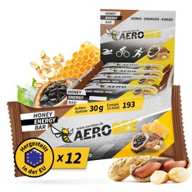 AEROBEE Energy Bar - Unique Power Bar Made of Honey, Peanut & Cocoa 12 x 50 g - Oat Bar without Sugar Ideal Endurance & Energy Bar, Hiking Food or Meal Replacement Bar for Office