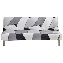 ShowyLive Armless Sofa Bed Cover Elastic Sofa Cover Without Armrest Sofa Throw - Fabric Washable Slipcover Furniture Protector for Folding Couch Sofa, Grey White