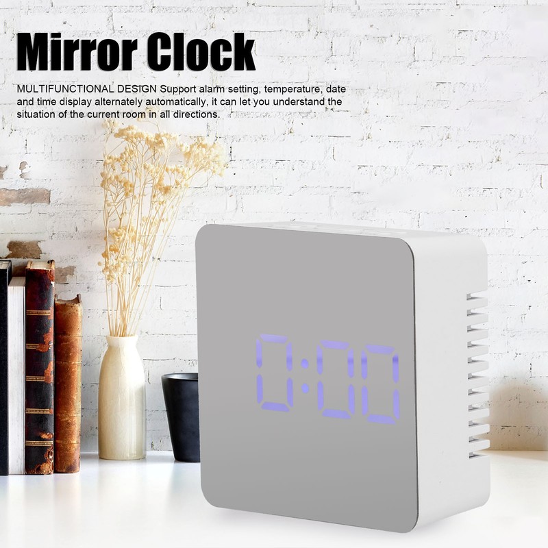 LED Mirror Clock Square Automatic Battery Powered Temperature Smart Clock