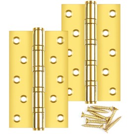 Pack of 2 Door Hinges Foldable 125 x 75 x 3 mm, Bolatus Heavy Duty Ball Bearing Hinges Stainless Steel Gold with 10 Holes, Door Hinge Set with Screws, Hinges for Solid Doors
