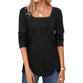Womens Sweaters Fall 2024 Tunic Tops Black Sweater Long Sleeve Shirts for Women Dressy Knitted Top Large