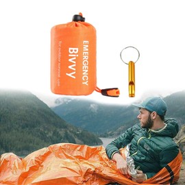 XKSIDA Survival Bag, Orange Survival Bag, Emergency Bivvy Bag 1 PCS Waterproof Survival Sleeping Bag Rescue Tent with Whistle Outdoor Use Reusable Outdoor Camping Hiking (Bright Orange)