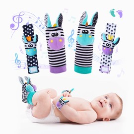 4 x Baby Toys 0-6 Months, Rattle Socks, Baby Toy, Wrist and Newborn Toy for Babies, Girls, Boys, Early Learning Toy for Newborn Toddlers 0-6 6-12 Months