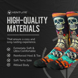 Venture - Widow Socks, Soft Athletic Men's Socks, Ribbed with Reinforced Heel and Toe Crew Socks, Sole Support Walking Socks, S/M