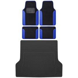 BDK MT-202 Vibrant Color Carpet Floor Mats, Two Tone Color Design with PU Leather Trim, Universal Front & Rear Combo Set with Trunk Cargo Mat Liner for Car Sedan SUV Van, Heavy Duty All Weather
