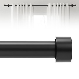 Black Extra Curtain Rods for Windows 30 to 240 Inch(2.6-20 Feet), End Cap Style Adjustable 1 Inch Heavy Duty Outdoor/Indoor Modern Drapery Pole