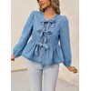 Tankaneo Womens Denim Tie Front Tops Babydoll Peplum Cute Blouse