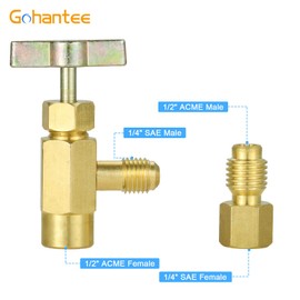R134A Can Tap with Tank Adapter 1/4 SAE Female and 1/2 Male - Puncture R134a Refrigerant can tap 1/2 to 1/4 SAE Bottle Opener, Freon Can Tap with 6Pcs Hose Gasket for AC Freon Charging Hose