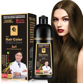 Black Hair Colour, Colouring Shampoo for Men and Women, Colouring Shampoo for Grey Hair, Para Canas Shampoo, 3-in-1 Colour Shampoo, 16.9 fl oz (Light Brown)