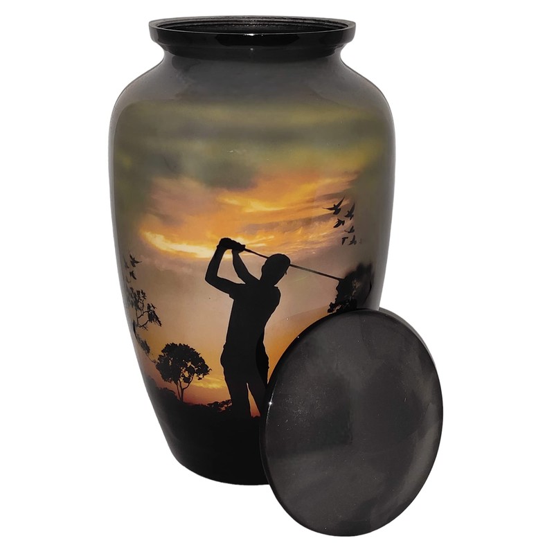 Akanksha Arts Cremation Urn, Burial Urns. Lovely Golfer Golf Design.