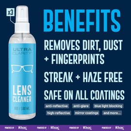 Powered by Nano Magic Eyeglass Lens Cleaning Spray 6 oz (3 Pack) | Professional Grade Formula, Silicone-Free | for Glasses, Phone, Electronic Screens, Optic Surfaces, Coated Surfaces