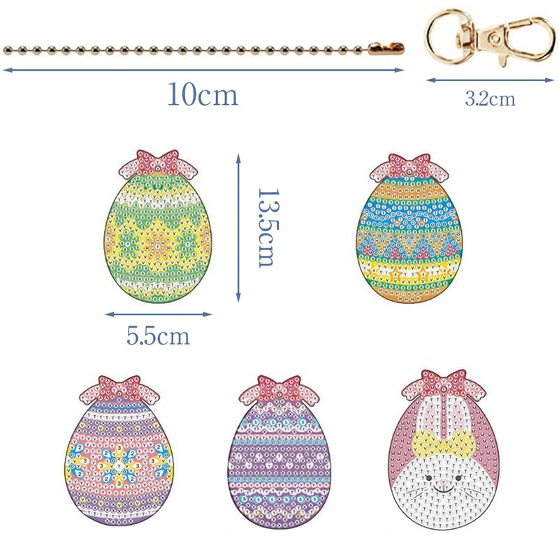[LOYELEY] 5D Diamond Art Keychains, 5 Pcs Single Sided Egg