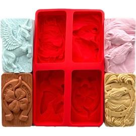 4 Designs Mold for soap Making, Candle, Resin, Chocolate, Plaster with: Horse, Unicorn, Horseshoe and Lucky Horse