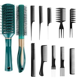 Juego de 12 peinetas y cepillos de peinado, juego de peinado multifuncional para hombres, peine redondo, peine de dientes gruesos para secador, alisado, desenredar hombres y mujeres